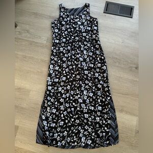 90s Blue Floral and Striped Reversible Maxi Dress